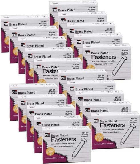Charles Leonard Paper Fasteners - 1/2", 100 Per Pack, 20 Packs