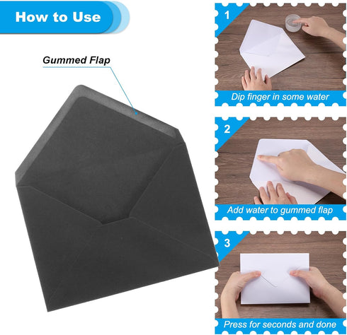 PATIKIL 5x7 Envelopes, 100Pcs A7 Size Gummed V Flap for Greeting Cards, Black