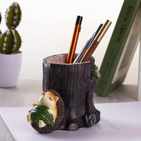 Desk Pen Toothbrush Pencil Pot Holder, Cute Resin Hedgehog Holder, Desktop Organizer Container for Office Desk