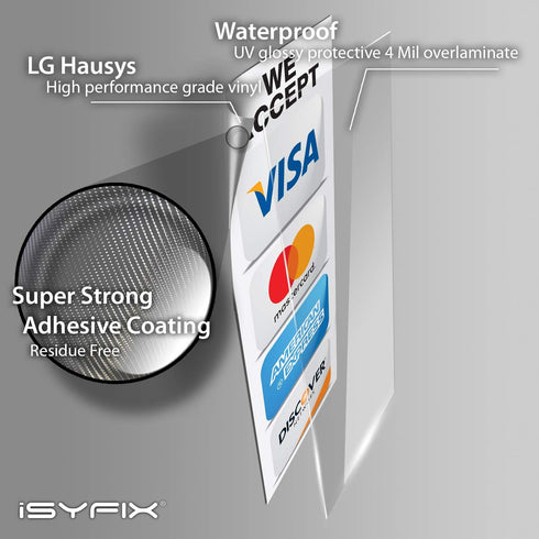 iSYFIX Credit Card Sticker Signs - 4 Pack, 3 x 8 Inch, We Accept Visa, MasterCard, Amex & Discover