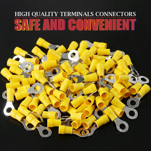 Hilitchi 100Pcs 12-10AWG Insulated Ring Electrical Wire Crimp Connectors (Yellow - M6)