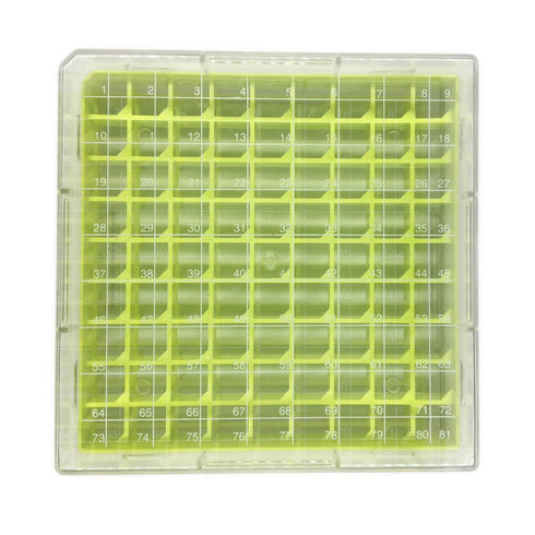 Polycarbonate CryoBox Vial Rack, 81 Place (9 x 9 Array) - Blue/Green/Red/Yellow (Pack of 4)