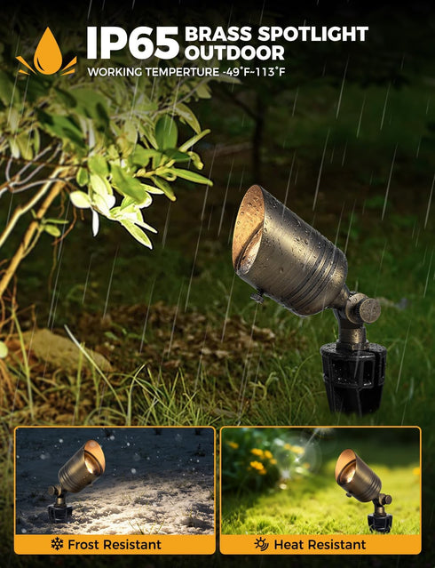12V 5W 2700K MR16 Bulb, IP65 (1) COLOER Brass Outdoor Spotlights, LED Low Voltage Landscape Lighting with Aluminum