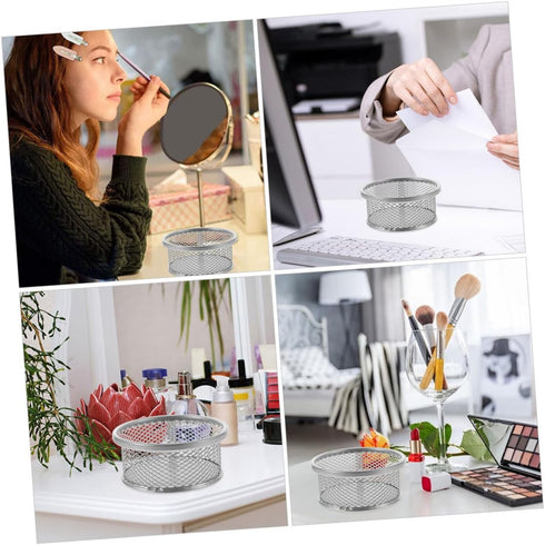 Paper Clip Barrel Office Desk Supplies, Metal Silver Holders for Small Things, Mesh Containers for Desk