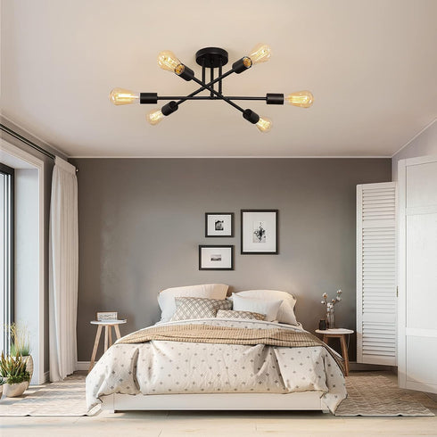 Fixtures,6-Lights MEIXISUE Black Modern Sputnik Chandelier Ceiling Light Industrial Metal Semi Flush Mount Ceiling