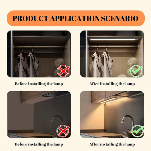 Tweegy 54 11.8 inches Dimmable Closet Under Cabinet Lights, LED Rechargeable Battery Operated Motion Sensor Light