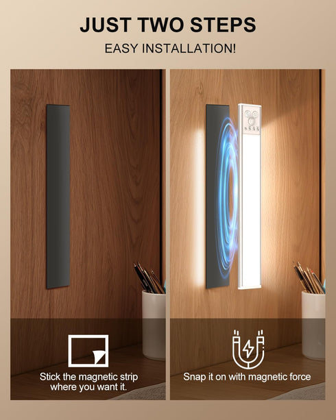 pliow 2500mAh Counter Dimmable Closet 2 Pack LED Under Cabinet Lighting | Motion Sensor Under Lights for Kitchen | USB