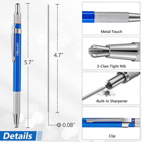 Hiboom Welders Pencil with 12 Pcs Silver Round Refills, Mechanical Metal Marker for Pipe Fitter Welder