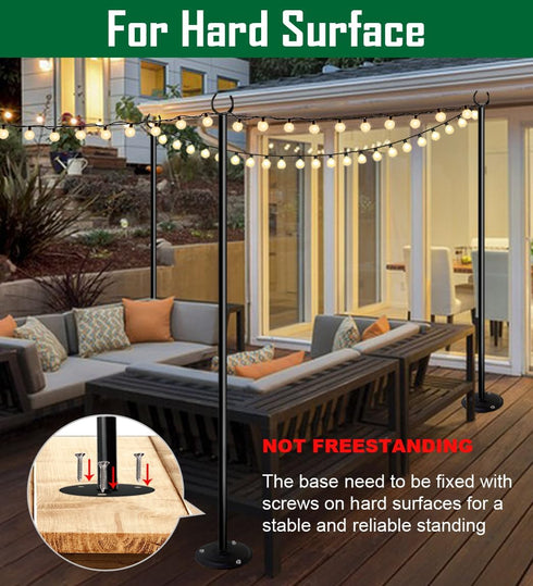Tigerden 10ft 1 Pack String Light Pole for Hard Surfaces, Light Pole for Outdoor String Light, Perfect for Garden
