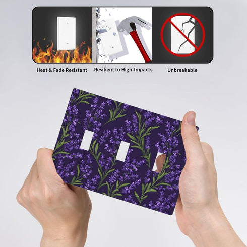 Hayyett 3 Motif Of Lavender Plants On Dark Purple Light Switch Covers Gang Triple Toggle Wall Plate Switchplate