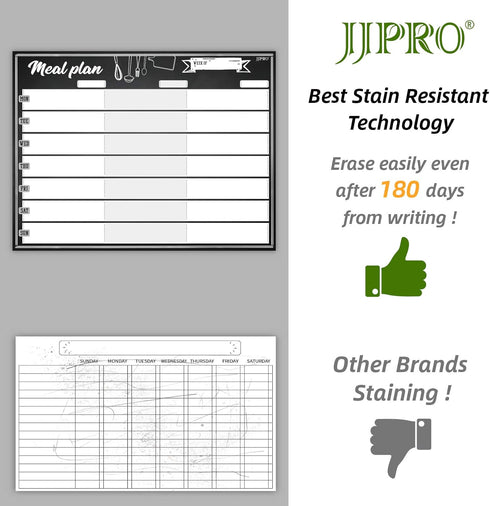 JJPRO Magnetic Dry Erase Meal Planning Whiteboard for Refrigerator, One 14.5x11" Weekly Menu Board and Two Notes