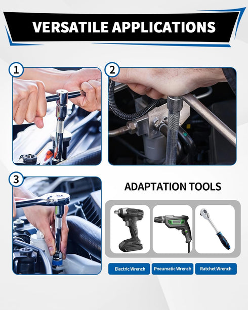 Acxetx 19 Set, 1/4", 3/8" 1/2" Piece Socket Extension and Drive Extension Bar, Universal Joint, Adapters and T-Bar