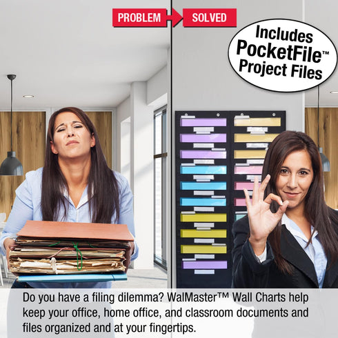 Ultimate Office WalMaster Heavy Duty 20-Pocket Wall Chart Filing System with Label Holders & 36 PocketFiles for
