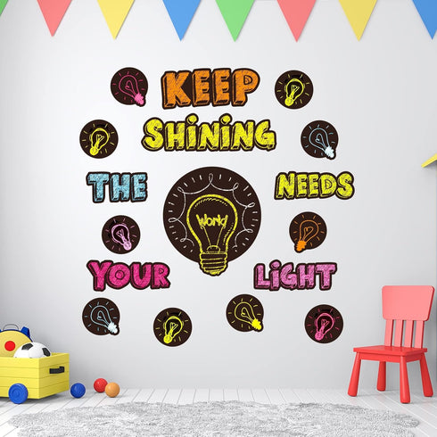 Light Bulb Keep Shining Classroom Bulletin Board Set, Chalkboard Motivational Cutouts for Kids Students Teachers