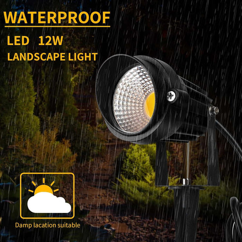 kooplicht 12W 3000K IP65 3- Stakes(2 Pack) Warm White Spot lights Outdoor, Landscape Spot Lights, Waterproof Garden