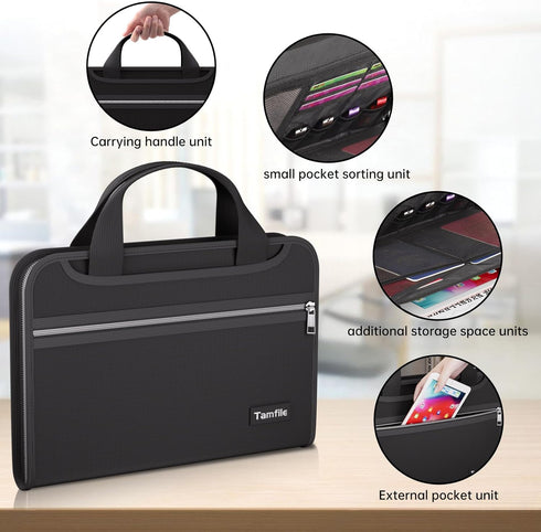 Tamfile Fireproof Accordion File Organizer with Handle, 13 Pocket Transparent Expanding Folder for Letter A4 Files