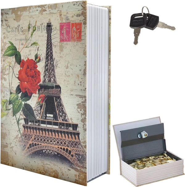 FOWSEEK Paris Book Safe Box with Combination Lock, Diversion Safe Vintage Faux Book