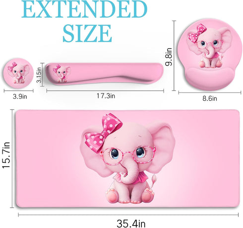 Elephant Mouse Pad Desk Mat Set, Kawaii Gaming Ergonomic Mouse Pad with Wrist Support for Office Supplies