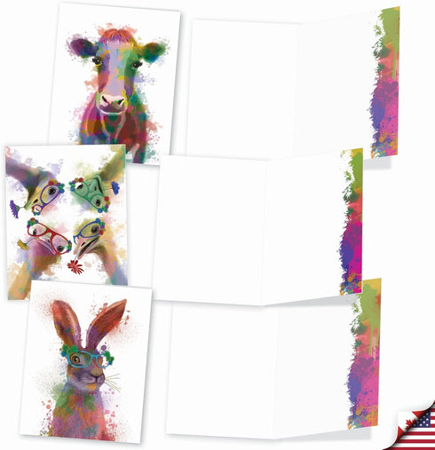 The Best Card Company - 10 Unique Blank Watercolor Animal Note Card Box Set, 4 x 5 Inch, Kids Greeting Cards