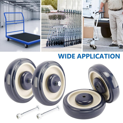 4 Pack 5'' DasMarine Shopping Cart Replacement Wheels, Diameter Shopping Cart Caster Wheels with Axles Bolts for Retail