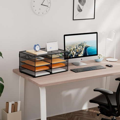 Marbrasse 4 Tier Desktop Literature Organizer, Mesh Paper Organizer for Office Home School, Black