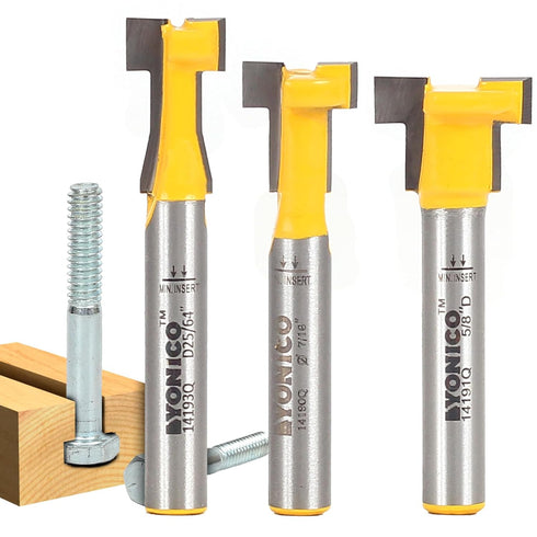 YONICO T Track T Slot Router Bit 3 Bit Set 1/4-Inch Shank