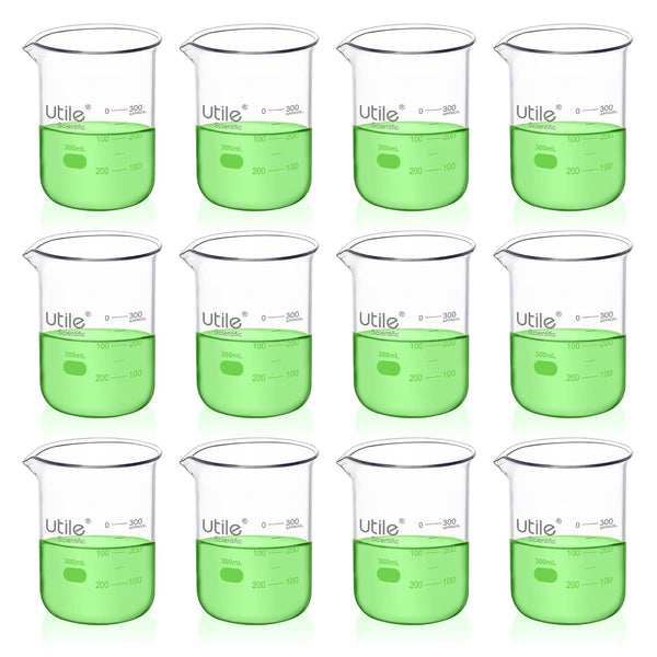 Utile 300ml Beaker Set, 12pcs of 10.2oz Upgraded Thickening Grass Beakers, Borosilicate 3.3 Glass