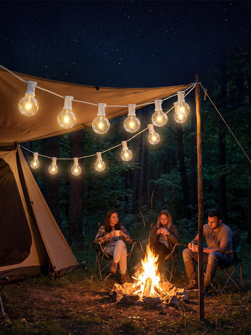 25FT G40 27 Bulbs(2 Commercial 5 Bulbs E12 Outdoor String Lights with Globe Clear Spare) Patio String Lights Outdoor