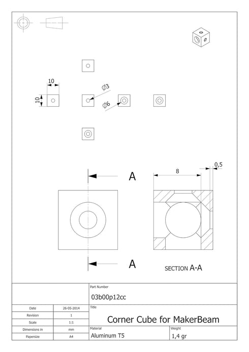 Corner Cube Black, 10x10x10mm, 12 pcs