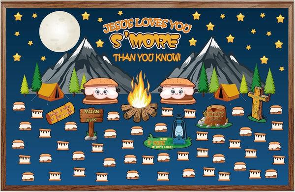 Outus 105 Pieces Jesus Loves You S'More Bulletin Board Set, Sunday School Decorations for Classroom Wall