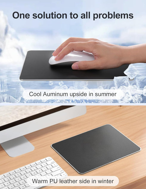 Hard Silver Aluminum Mouse Pad Mat - Ultra Thin Double Side for Gaming and Office (Small 9.05X7.08 Inch)