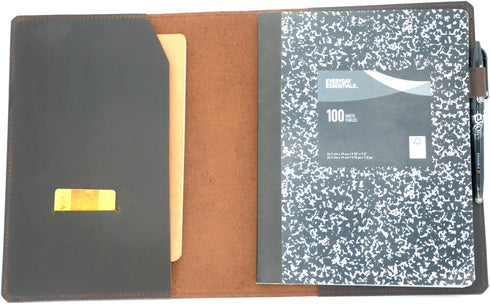 Genuine Leather Journal Notebook Cover, Composition Notebooks 9.75" x 7.5", Gift for Student, Dark Brown