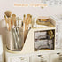 SAYEEC Rotating Desk Organizer with 2 Drawers, 6 Slots for Pencil Pen Holder and Makeup Storage