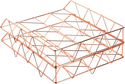 Paper Junkie 2 Pack Metal Rose Gold Desk Organizer, Letter, File, and Document Holder (10 x 12 in)