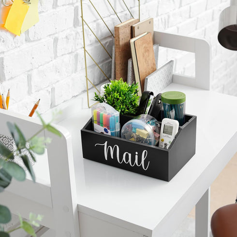 DRASTAR Mail Organizer Countertop - Wood Mail Holder with 4 Slots, Bill Organizer for Home Office