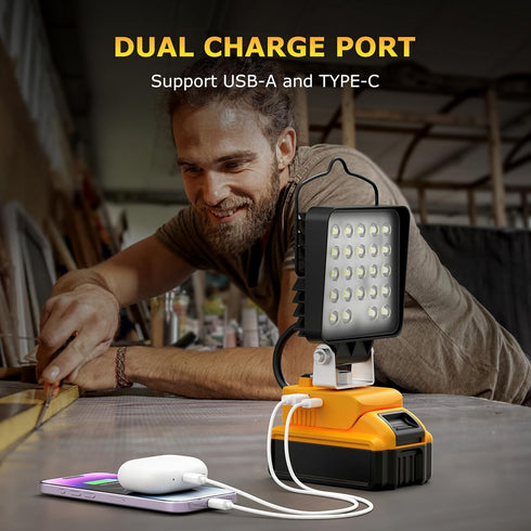 2 20v 112W 11200LM 20v Pcs Cordless LED Work Light for Dewalt Max Battery, Battery Light for Dewalt Tools, Portable