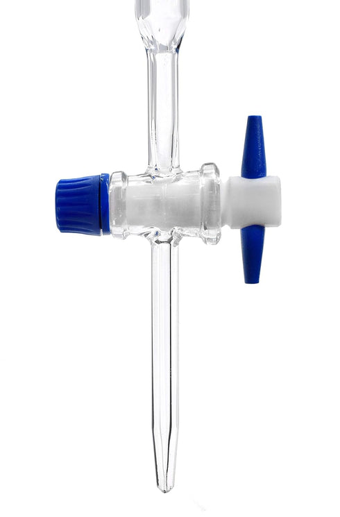 EISCO Burette, 50ml - Class A, ±0.05ml Accuracy, Borosilicate Glass with Straight Bore PTFE Stopcock and 0.1ml Blue