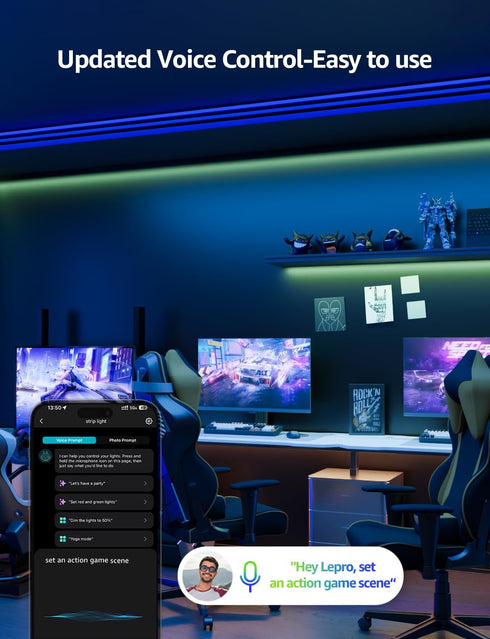 SE1 49.2ft 2.4GHz Lepro AI Smart LED Strip Lights - RGB Color Changing Light Strips with APP Control, AI Generated