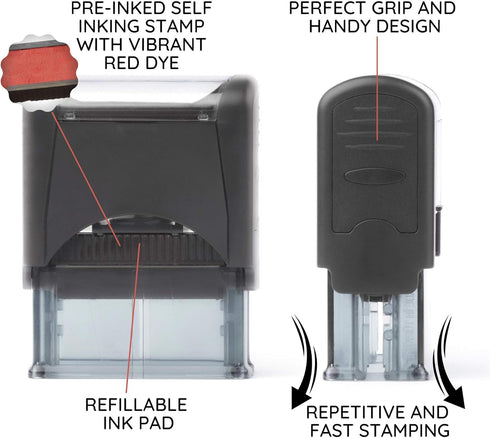 Self Inking Rubber Stamp - Refillable Red Ink Preinstalled, (9/16" x 1-1/2") (Cancelled)