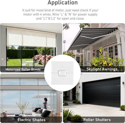 HUIYEETEX 110V/220V AC Hardwired Wall Controller | Roller Shutter Switch for Tubular Motors, Roller Shutters & Awnings