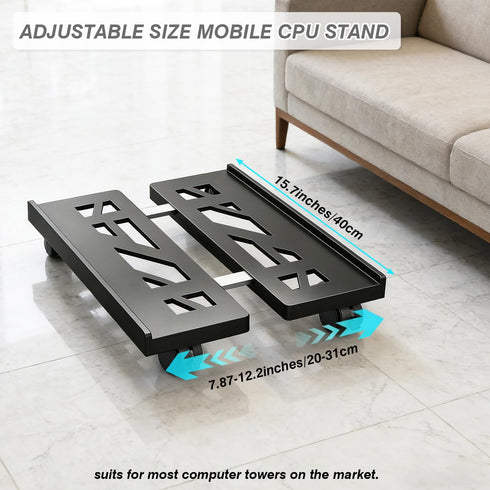 Hmfmdy PC Stand, Mobile CPU Stand for Floor, Adjustable CPU Rolling Stand, Under Desk Computer Tower Stand, Computer