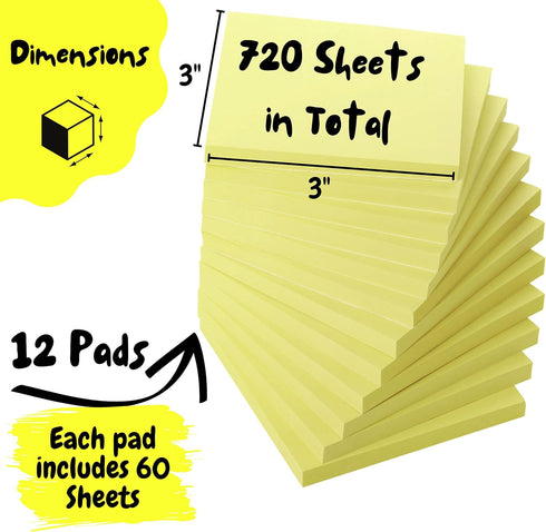 Mr. Pen Sticky Notes, 3"x3", 12 Pads, Pastel Yellow Colors, Self-Stick Aesthetic Colorful Bulk Pads