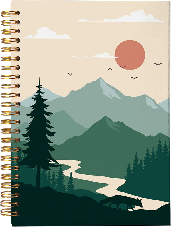 Boho Sun Mountain Spiral Notebook, 5.5x8.3, Boho Journal, Gifts for Women, Boho Office Supplies