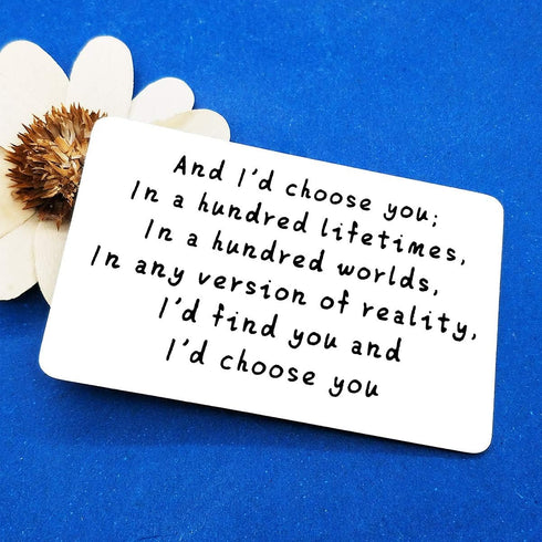 Engraved Wallet Insert Card Gifts for Husband from Wife, Anniversary, Valentine's, I'd Choose You Metal Cards