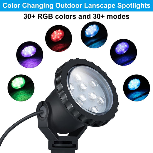 12W 800lm 120V IP66 46.5ft 4 Pack Spotlights Outdoor, RGB Color Changing Landscape Lights Plug in LED Spot Lights