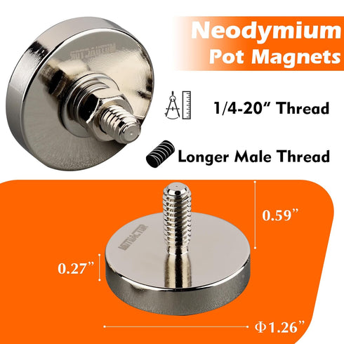 MUTUACTOR 4PCS Super Powerful Round Cup Magnet, 92lb Vertical Pull-Force Neodymium Magnet with Nut and Washer
