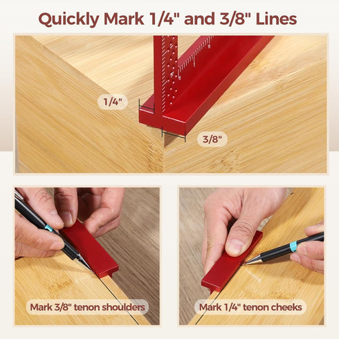 Small Carpenter Square Woodworking Tool, Fixed Angle Pin and 0.9mm Mechanical Pencil for Precision