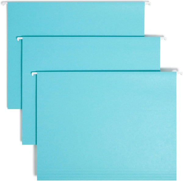 Smead Standard Hanging File Folders, Aqua Blue, 25 Count, Letter Size, 1/5-Cut Adjustable Tabs (64058)