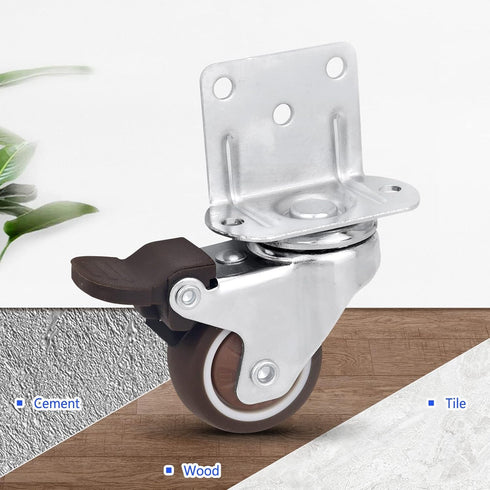 Side Mount Casters Set of 4 with Brake, 1.25 Inch L-Shape TPR Plate Casters for Furniture, Baby Bed, and More