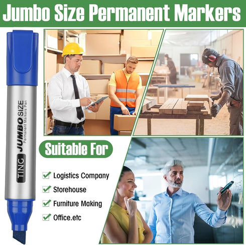 Cholemy 40 Pcs Jumbo Permanent Markers, Bulk Large Chisel Tip Quick Drying Permanent Markers for Office Teacher Supplies